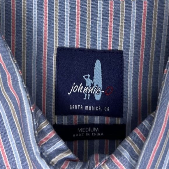 Johnnie O Mens Medium Button Down Long Sleeve Shirt Vertical Striped Blue/Pink - Picture 4 of 5